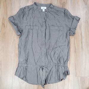 🔹️Loft Olive Semi-Sheer Buttoned Cuff Sleeve Blouse w/Chest Pockets Medium